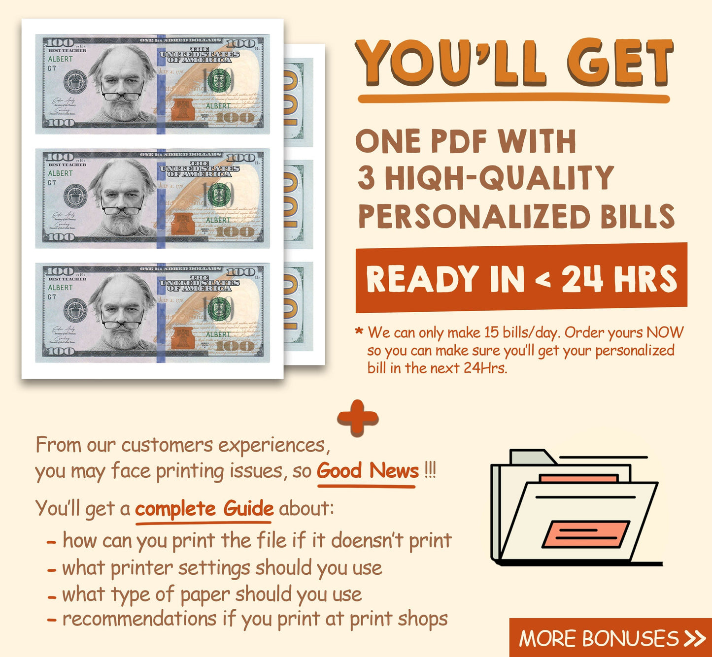 100 Dollar Bill, 24 Hrs Delivery, White Halloween Theme