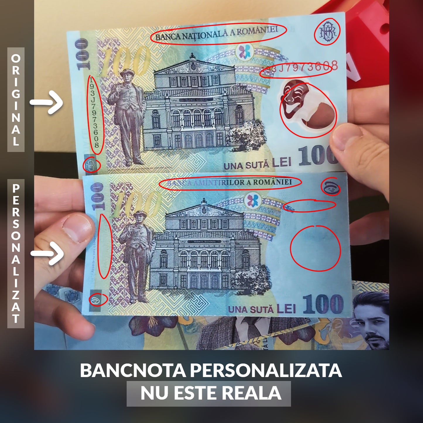 Exemplu bancnotă 100 lei personalizată – idee cadou haioasă