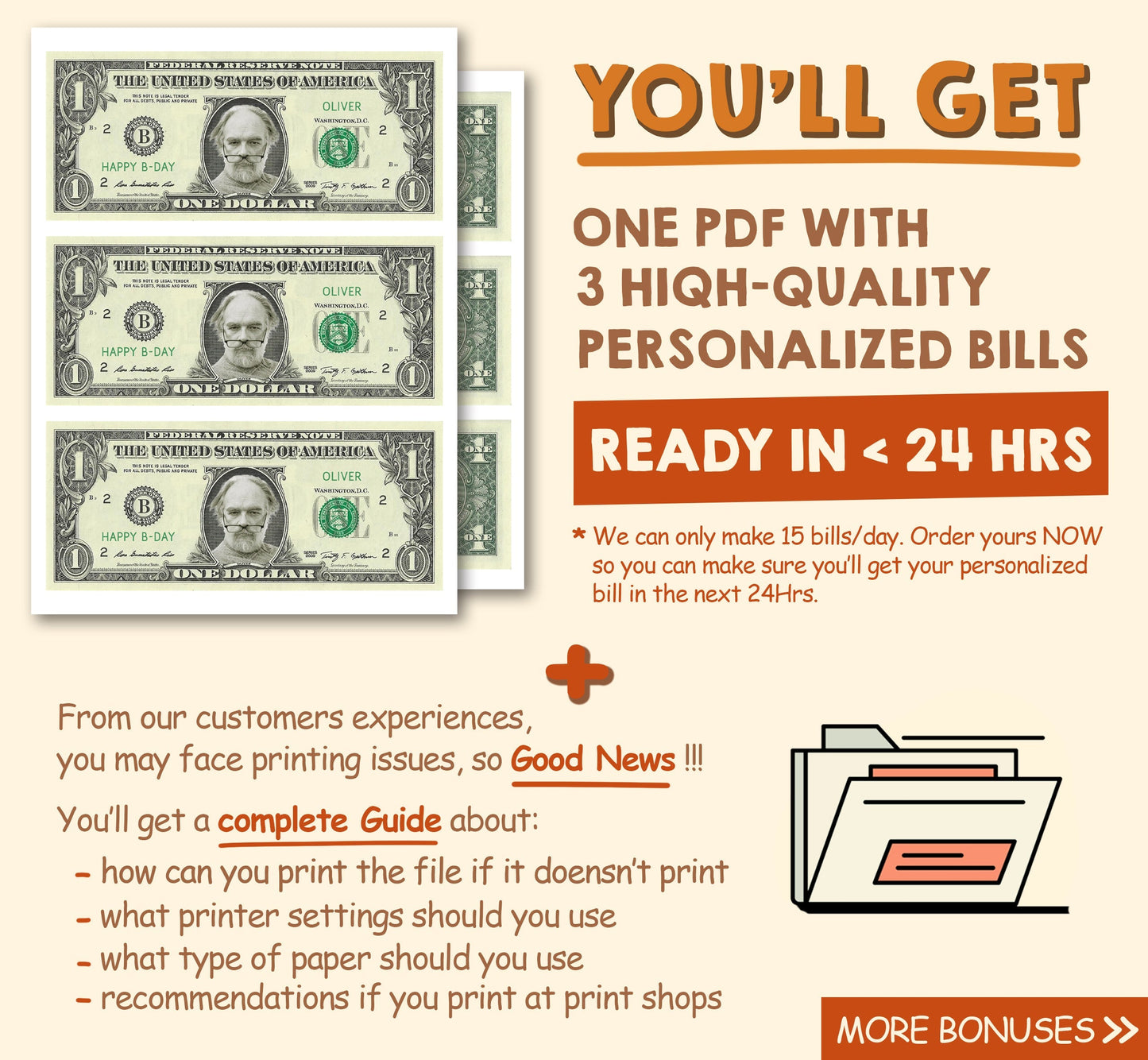 1 Dollar Bill, 24 Hrs Delivery, Orange Halloween Theme