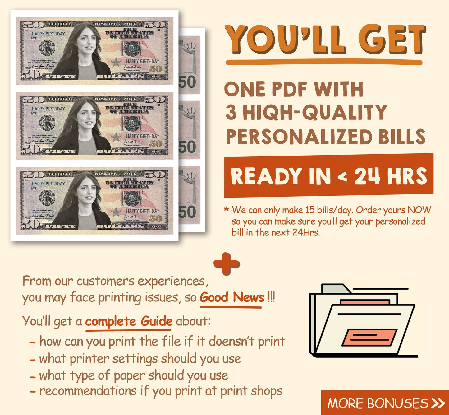 50 Dollar Bill, 24 Hrs Delivery, Orange Halloween Theme