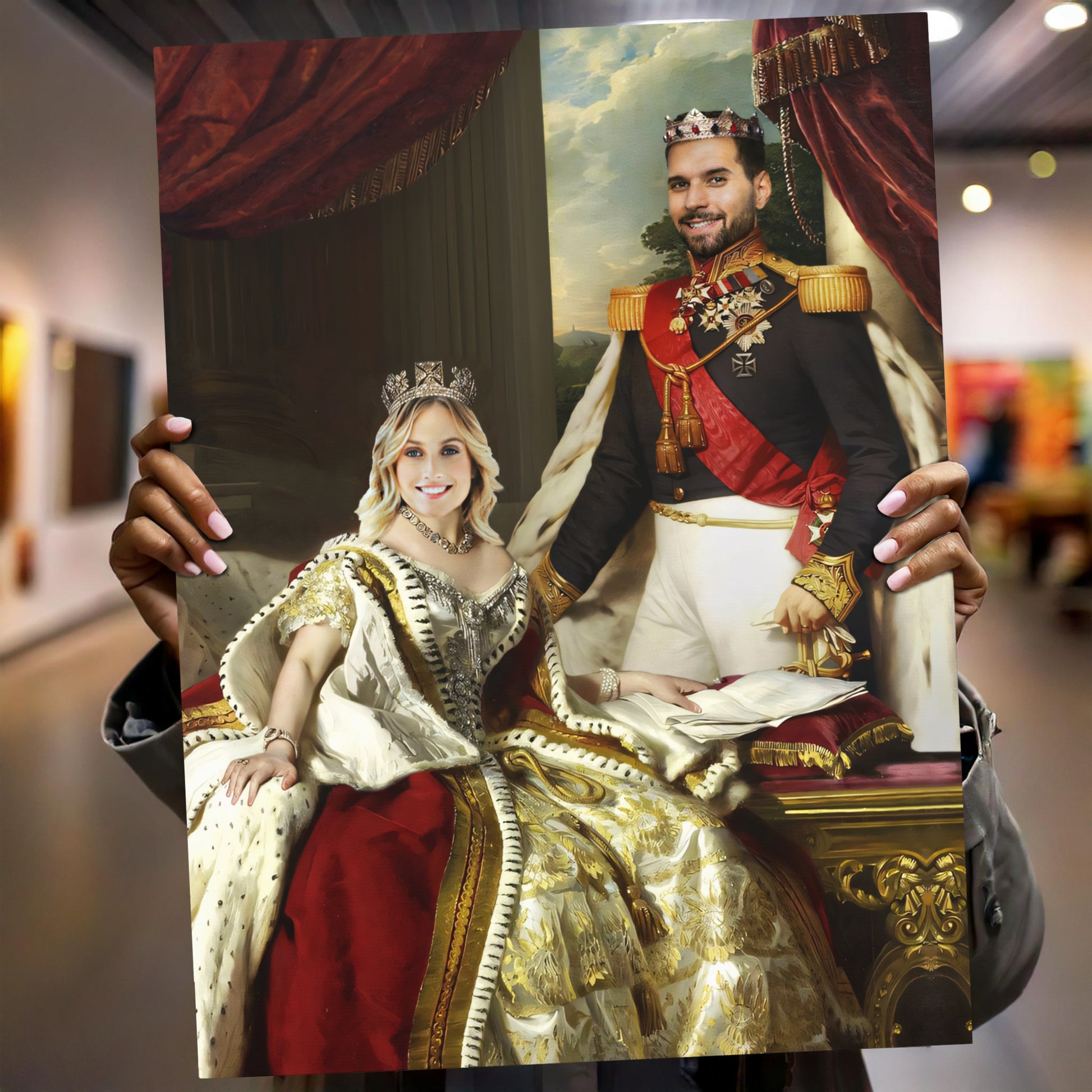 Custom royal couple portrait in Renaissance style with a king and queen in regal attire