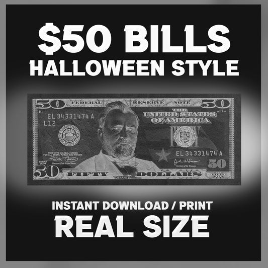 White Halloween $50 Uncustomizable Bill - Instant Download