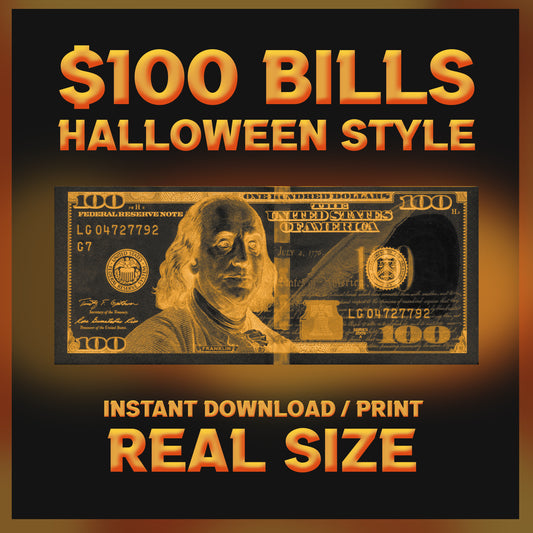 Orange Halloween $100 Uncustomizable Bill - Instant Download