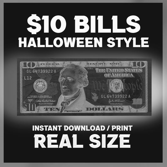 White Halloween $10 Uncustomizable Bill - Instant Download