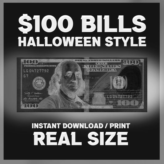 White Halloween $100 Uncustomizable Bill - Instant Download