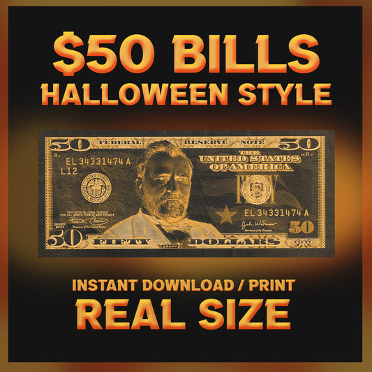 Orange Halloween $50 Uncustomizable Bill - Instant Download