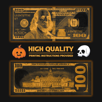 Orange Halloween $100 Uncustomizable Bill - Instant Download